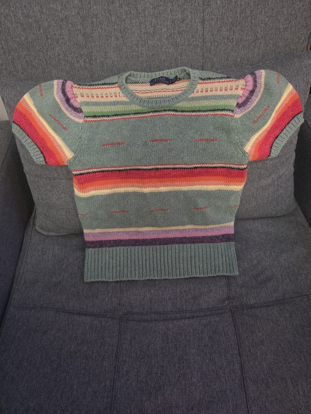 Polo Ralph Lauren Striped Short Sleeve Sweater Womens Small Silk Linen Jumper